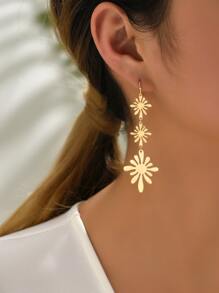 2pcs Floral Drop Earrings - Yellow Gold - View 1