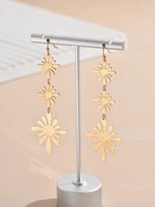 2pcs Floral Drop Earrings - Yellow Gold - View 2