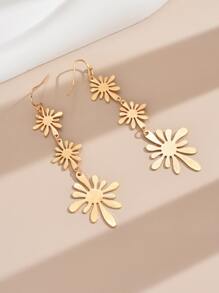 2pcs Floral Drop Earrings - Yellow Gold - View 3