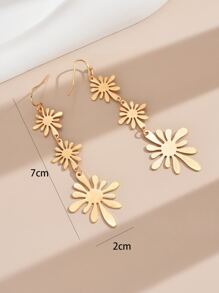 2pcs Floral Drop Earrings - Yellow Gold - View 4