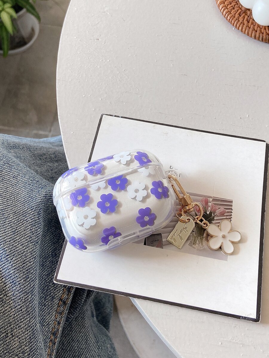 花卉圖案耳機殼適用於Airpods帶花卉圖案鑰匙圈 - 彩色 - 查看 1