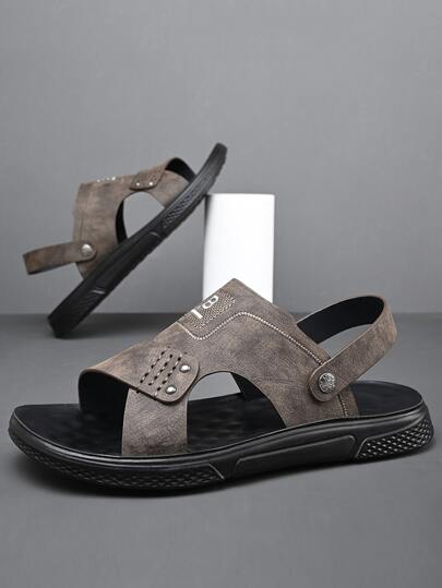 男士字母圖案針腳細節休閒戶外涼鞋