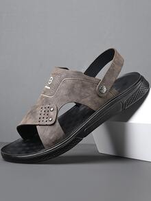 男士字母圖案針腳細節休閒戶外涼鞋 - 棕色 - 查看 2