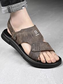 男士字母圖案針腳細節休閒戶外涼鞋 - 棕色 - 查看 3