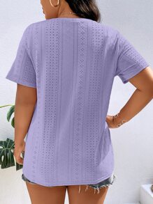 SHEIN LUNE Camiseta con bordado con ojal cruzado - Lila Púrpura - Ver 2