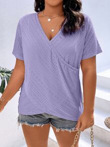 SHEIN LUNE Camiseta con bordado con ojal cruzado - Lila Púrpura - Ver 3