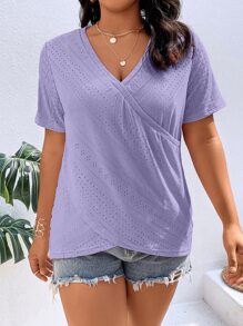 SHEIN LUNE Camiseta con bordado con ojal cruzado - Lila Púrpura - Ver 4