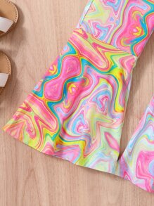 SHEIN Young Girl Marble Patterned Sports And Leisure Sweet And Cool Two-Piece With Spaghetti Straps, For Summer