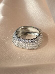 方晶鋯石裝飾戒指 - 銀色 - 查看 4