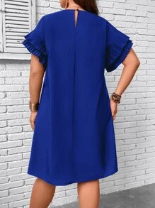 SHEIN Clasi Đầm Plus Size Xù màu trơn Giải trí - Màu xanh lam - Xem 2