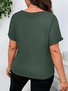 SHEIN LUNE Plus Twist Hem Batwing Sleeve Tee - Army Green - View 2