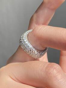 方晶鋯石裝飾戒指 - 銀色 - 查看 9