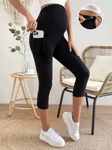 SHEIN 孕婦寬腰帶側邊手機口袋緊身打底褲