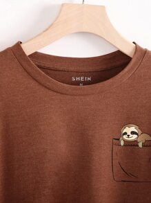 INAWLY Cartoon Graphic Tee Graphic Tees Women Tops - Rust Brown - View 3