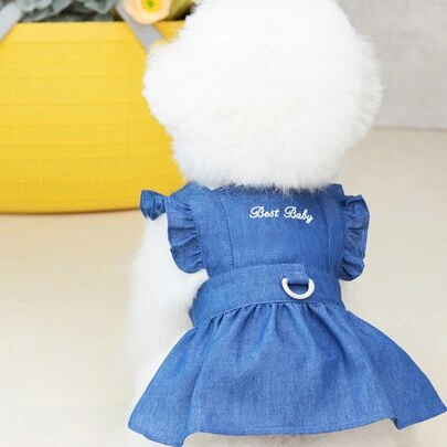 1入組字母刺繡荷葉邊寵物連衣裙適用於貓和狗狗適用於派對