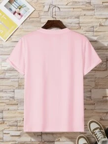 Manfinity Dauomo 男士素色圓領T恤 - 淺粉色 - 查看 2