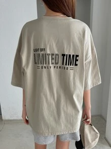 DAZY 標語圖形下垂肩t恤 - 卡其色 - 查看 3