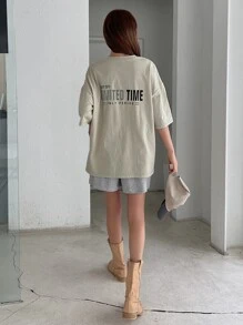 DAZY 標語圖形下垂肩t恤 - 卡其色 - 查看 4