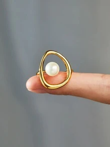 1 chiếc nhẫn hình dạng bất đối xứng bằng bạc Sterling S925 đính ngọc trai giả dành cho phụ nữ, quà tặng Ngày của Mẹ đơn giản và phong cách - Nhiều màu - Xem 3