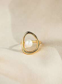 1 chiếc nhẫn hình dạng bất đối xứng bằng bạc Sterling S925 đính ngọc trai giả dành cho phụ nữ, quà tặng Ngày của Mẹ đơn giản và phong cách - Nhiều màu - Xem 4