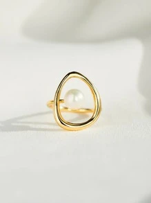 1 chiếc nhẫn hình dạng bất đối xứng bằng bạc Sterling S925 đính ngọc trai giả dành cho phụ nữ, quà tặng Ngày của Mẹ đơn giản và phong cách - Nhiều màu - Xem 5