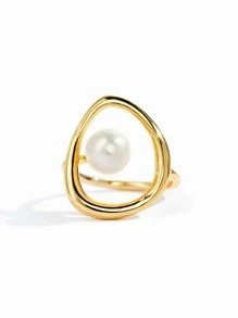 1 chiếc nhẫn hình dạng bất đối xứng bằng bạc Sterling S925 đính ngọc trai giả dành cho phụ nữ, quà tặng Ngày của Mẹ đơn giản và phong cách - Nhiều màu - Xem 6