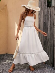 SHEIN VCAY Vestido de tirantes con encaje bajo con fruncido