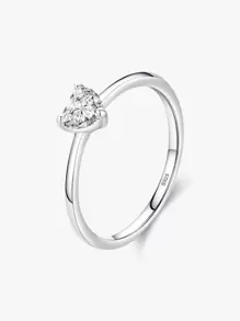 Cubic Zirconia Heart Decor Silver Wedding Band - Silver - View 1