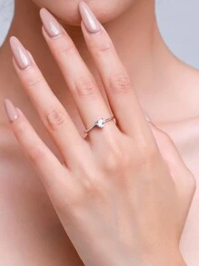 Cubic Zirconia Heart Decor Silver Wedding Band - Silver - View 2