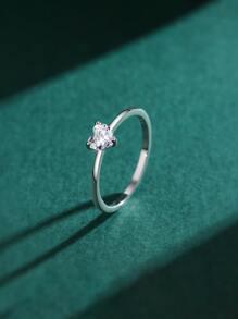 Cubic Zirconia Heart Decor Silver Wedding Band - Silver - View 5