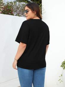 SHEIN EZwear Áo thun Plus size Hoạt hình Giải trí - màu đen - Xem 2