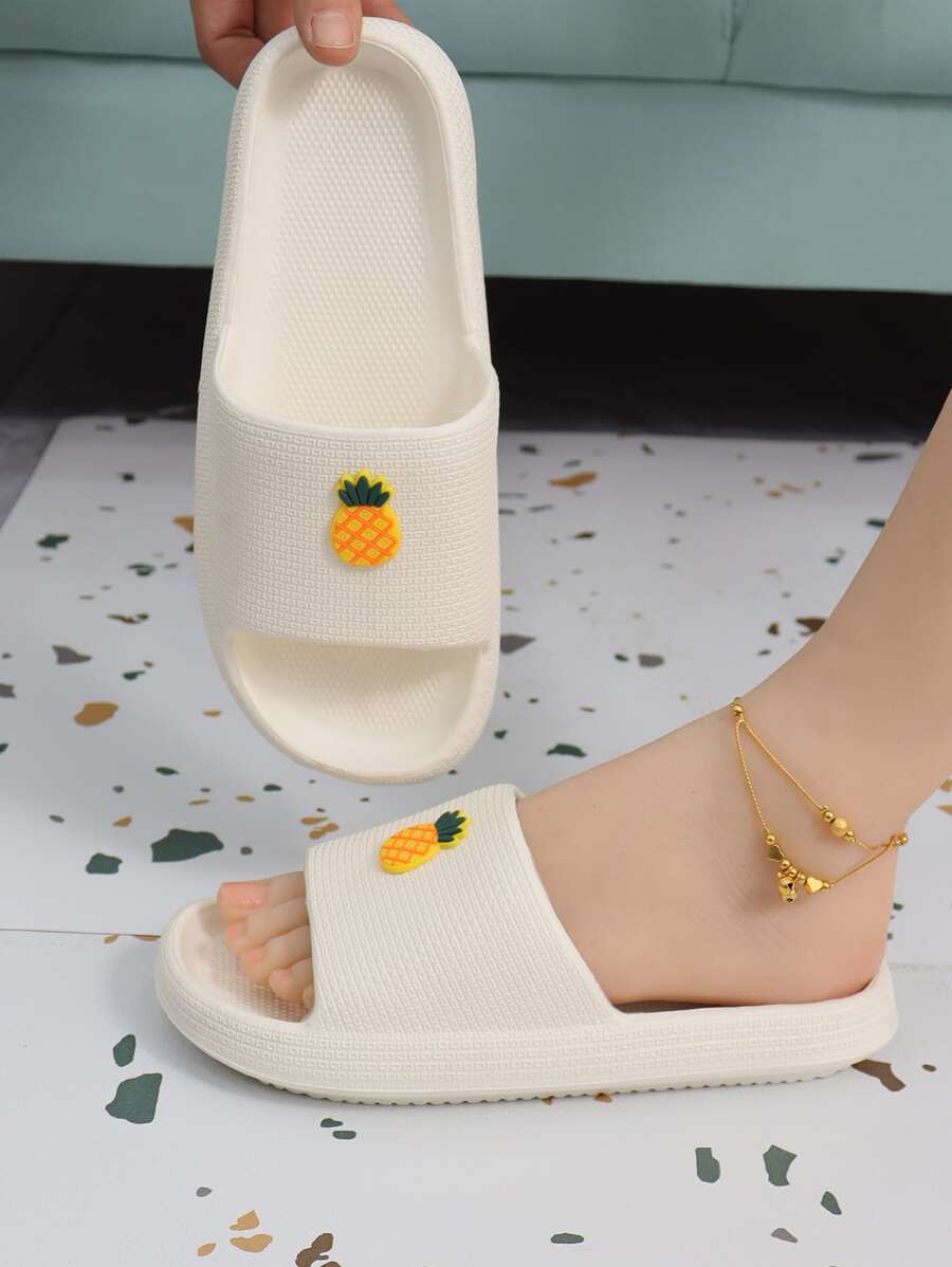 Women Pineapple Decor Slippers, Cute Plastic Slides For Indoor - White - View 1