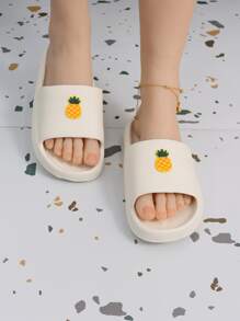 Women Pineapple Decor Slippers, Cute Plastic Slides For Indoor - White - View 2