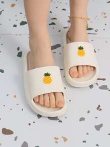 Women Pineapple Decor Slippers, Cute Plastic Slides For Indoor - White - View 3
