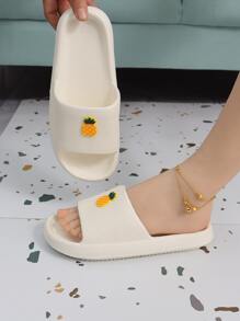 Women Pineapple Decor Slippers, Cute Plastic Slides For Indoor - White - View 4