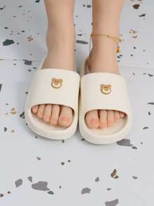 Women Bear Decor Slides, Cute Indoor Plastic Single Band Slides - White - View 4