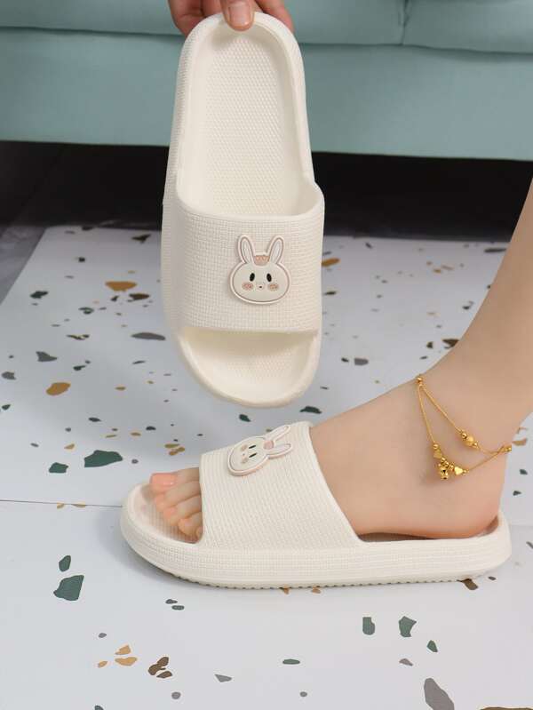 Damen Kaninchen Dekor Slides, süße Plastik-Einband-Slides für Innenräume, Strandoutfits, Damen Pantoffeln