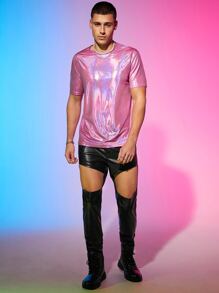 Manfinity RebelGame Men Cut Out PU Leather Trousers - Black - View 5