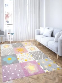 1pc Polyester Rug, Cute Sun & Star Pattern Bedroom Rug For Home - Multicolor - View 2