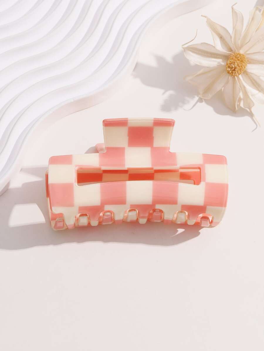 1入時尚女士髮夾,適合日常使用和送禮,具有棋盤方格圖案和防滑功能