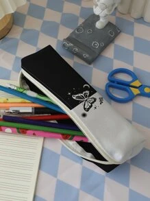 1 件蝴蝶图案办公文具收纳袋，适合青少年学校、时尚多用途文具袋，适合初中、高中、大学学校和办公室、返校、学校用品 - 黑與白 - 查看 2