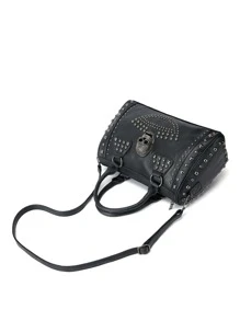 Túi tote công suất lớn Túi xách hình đầu lâu màu đen Túi tote pu, phong cách Halloween Y2K, Punk, túi mới lạ đính đá trang trí Trick Or Treat - màu đen - Xem 4