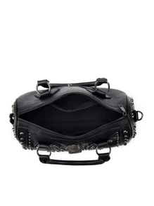 Túi tote công suất lớn Túi xách hình đầu lâu màu đen Túi tote pu, phong cách Halloween Y2K, Punk, túi mới lạ đính đá trang trí Trick Or Treat - màu đen - Xem 5