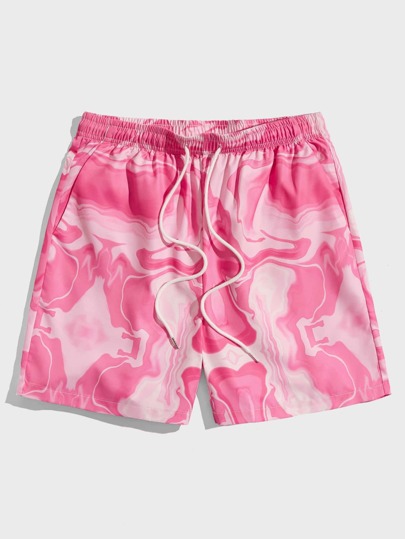 ROMWE MEN Street Life Men Allover Print Drawstring Waist Shorts