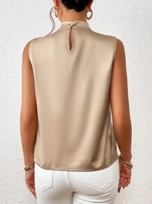SHEIN Privé Twist Front Keyhole Back Satin Blouse - Dusty Pink - View 2