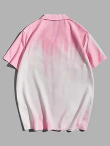 ROMWE MEN Guys Letter Graphic Tie Dye Button Front Shirt - Pink - View 2