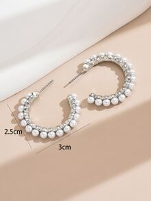 Faux Pearl Decor Cuff Hoop Earrings - Silver - View 5