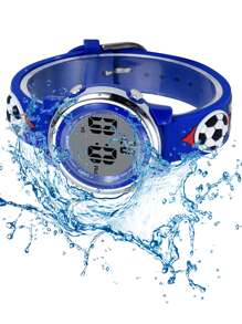 JNEW Kids Soccer Strap Round Electronic Watch - Blue - View 4
