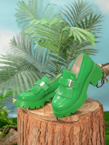 Mocasines con diseño de fleco plataforma - Verde - Ver 1