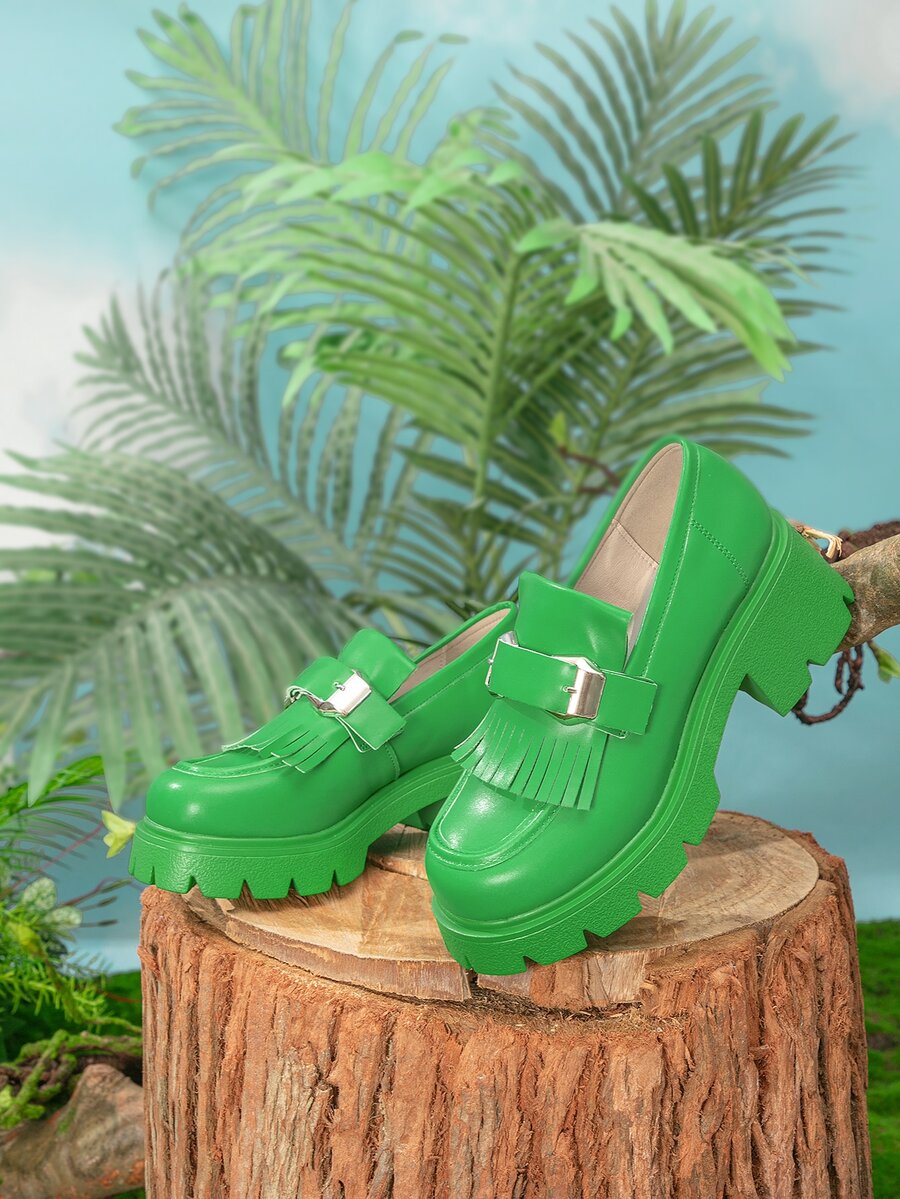 Mocasines con diseño de fleco plataforma - Verde - Ver 1